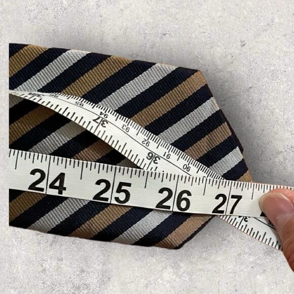 Vintage Silk Gold, Grey and Black Striped Harridge Row Neck Tie - Picture 5 of 5